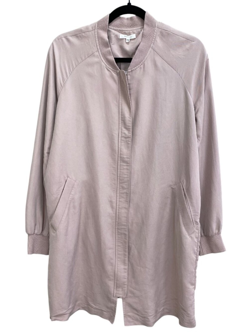 Pleione Longline Bomber Jacket Tan Full Zip Lightweight Streetwear Minimalist-S